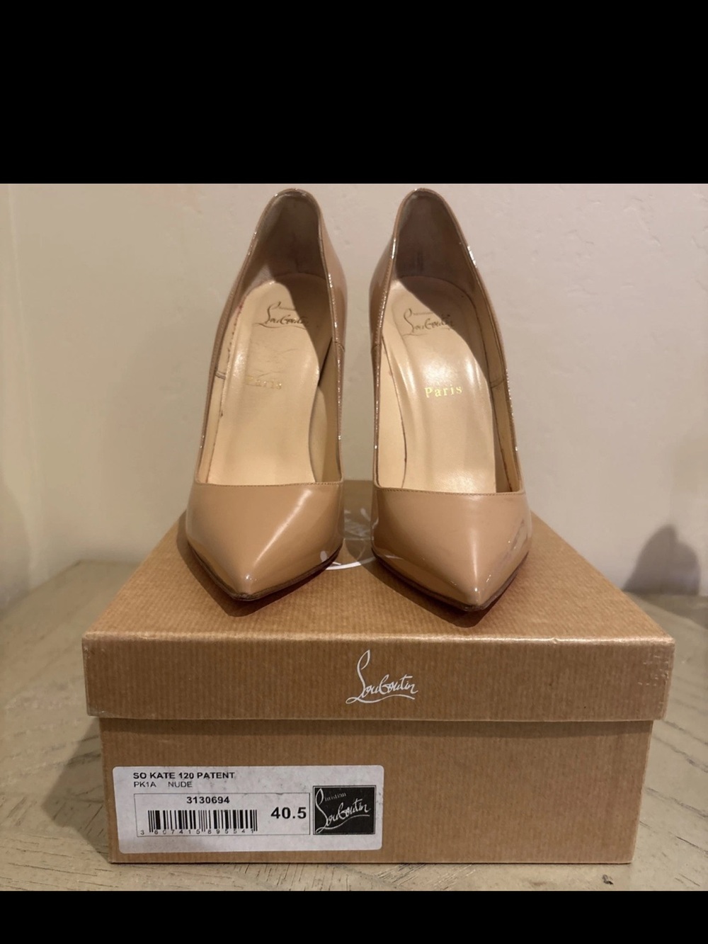 Christian Louboutin Patent Leather Nude Pointed Pumps, like new.